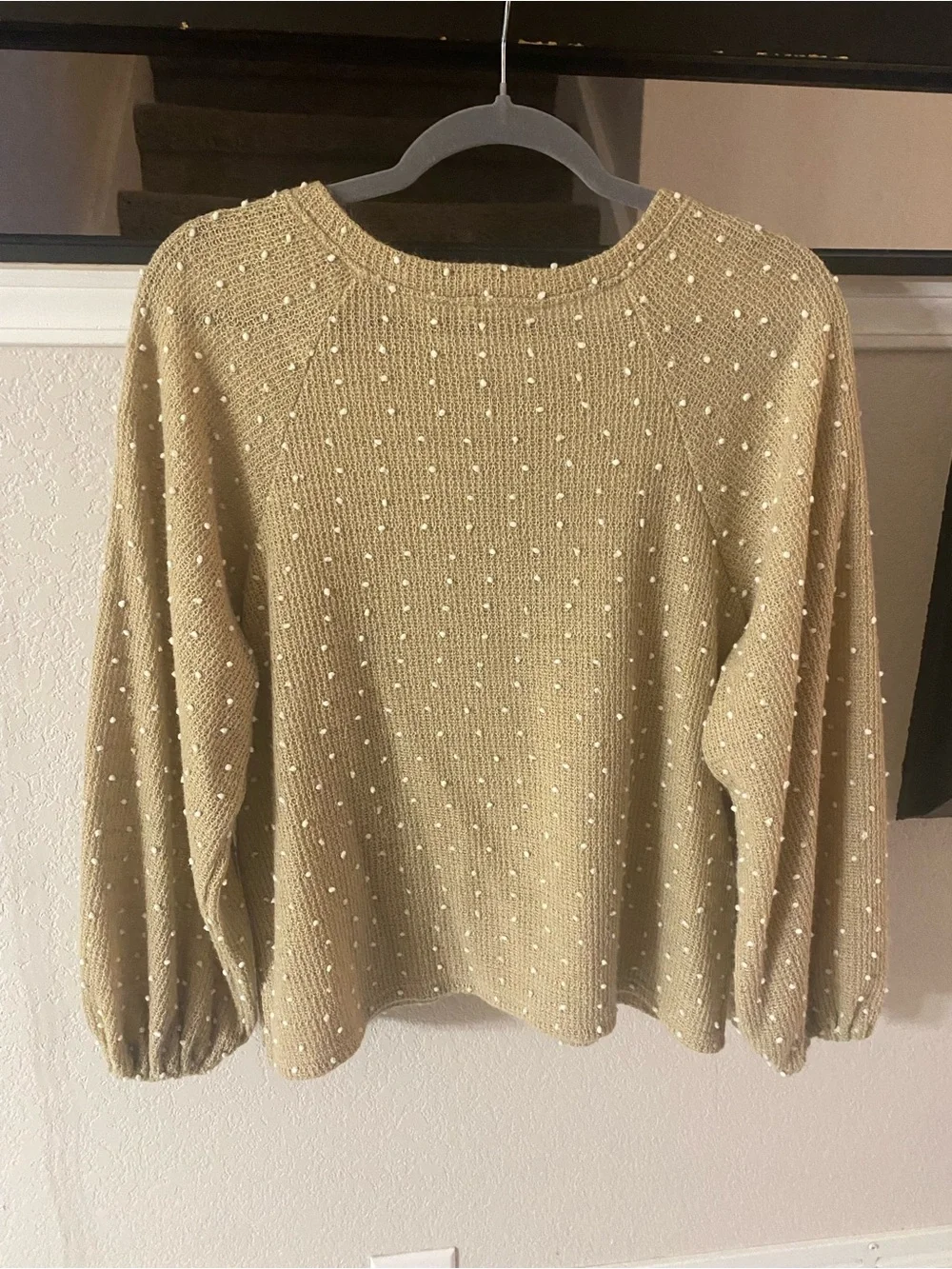 Women’s Beige Dot-Accent Knit Henley Sweater Top
